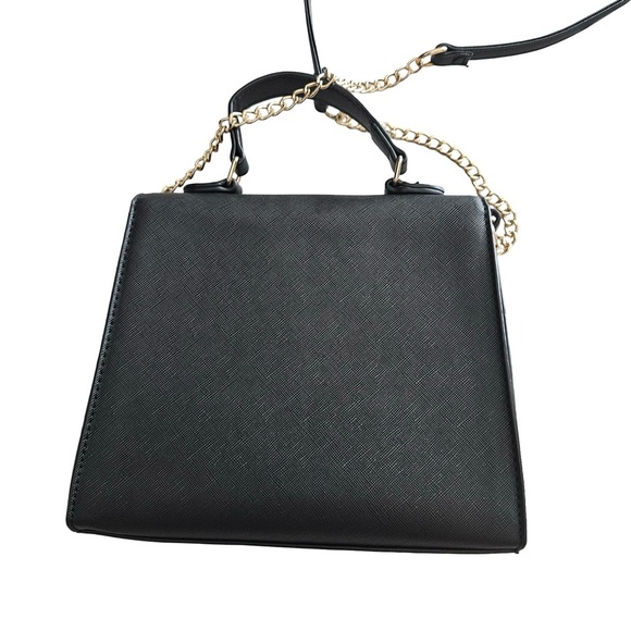 Black Structured Crossbody Bag with Gold Chain Strap & Top Handle Purse - Picture 4 of 8
